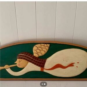 Vintage Hand Painted Wooden Arched Angel Folk Art Primitive Piece